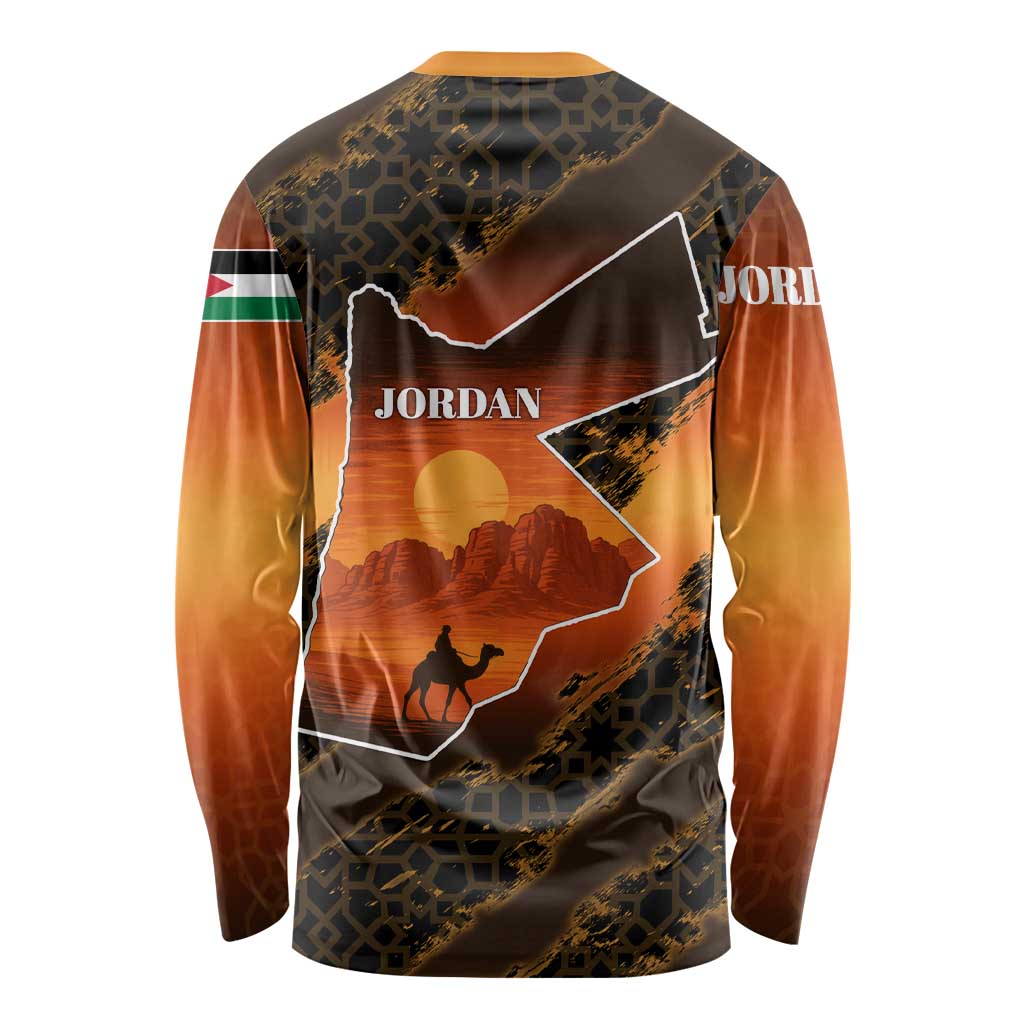 Jordan Desert Sunset Long Sleeve Shirt with Camel and Traditional Geometric Pattern