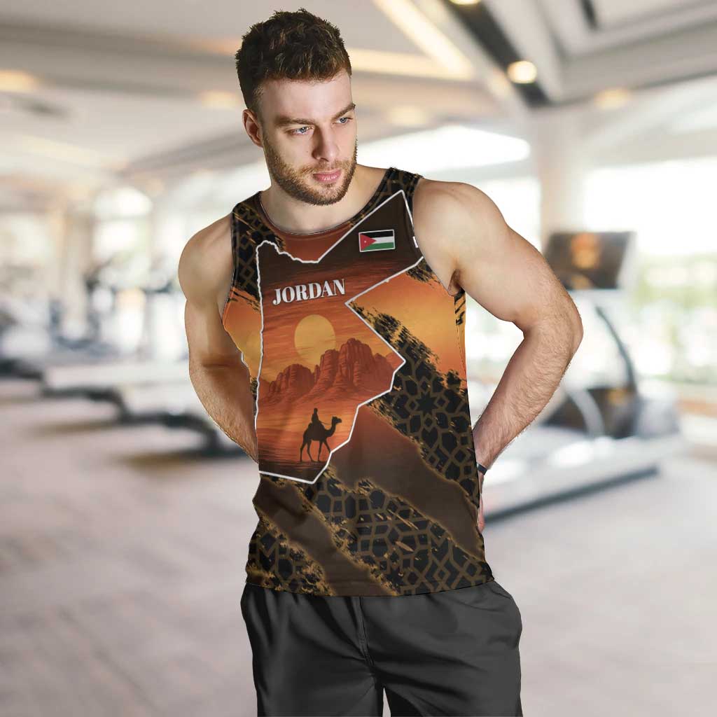 Jordan Desert Sunset Men Tank Top with Camel and Traditional Geometric Pattern