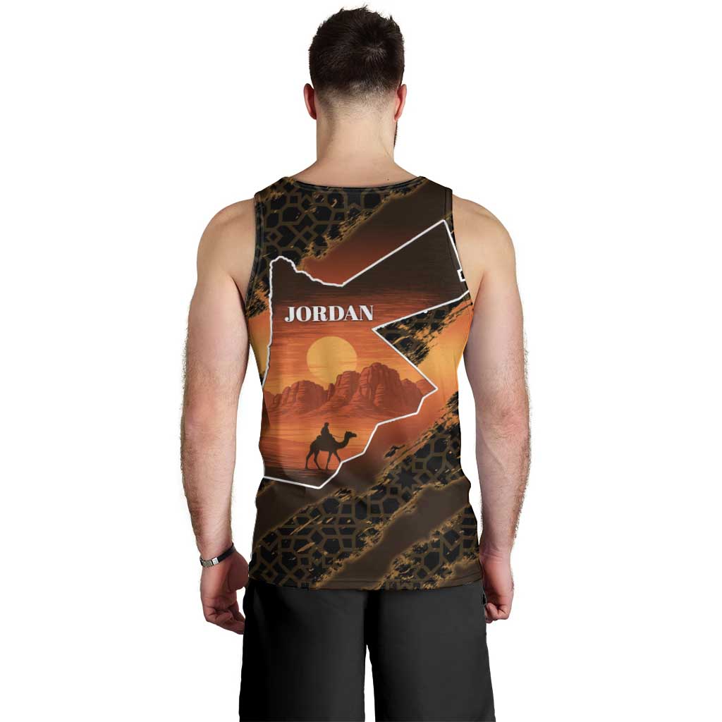 Jordan Desert Sunset Men Tank Top with Camel and Traditional Geometric Pattern