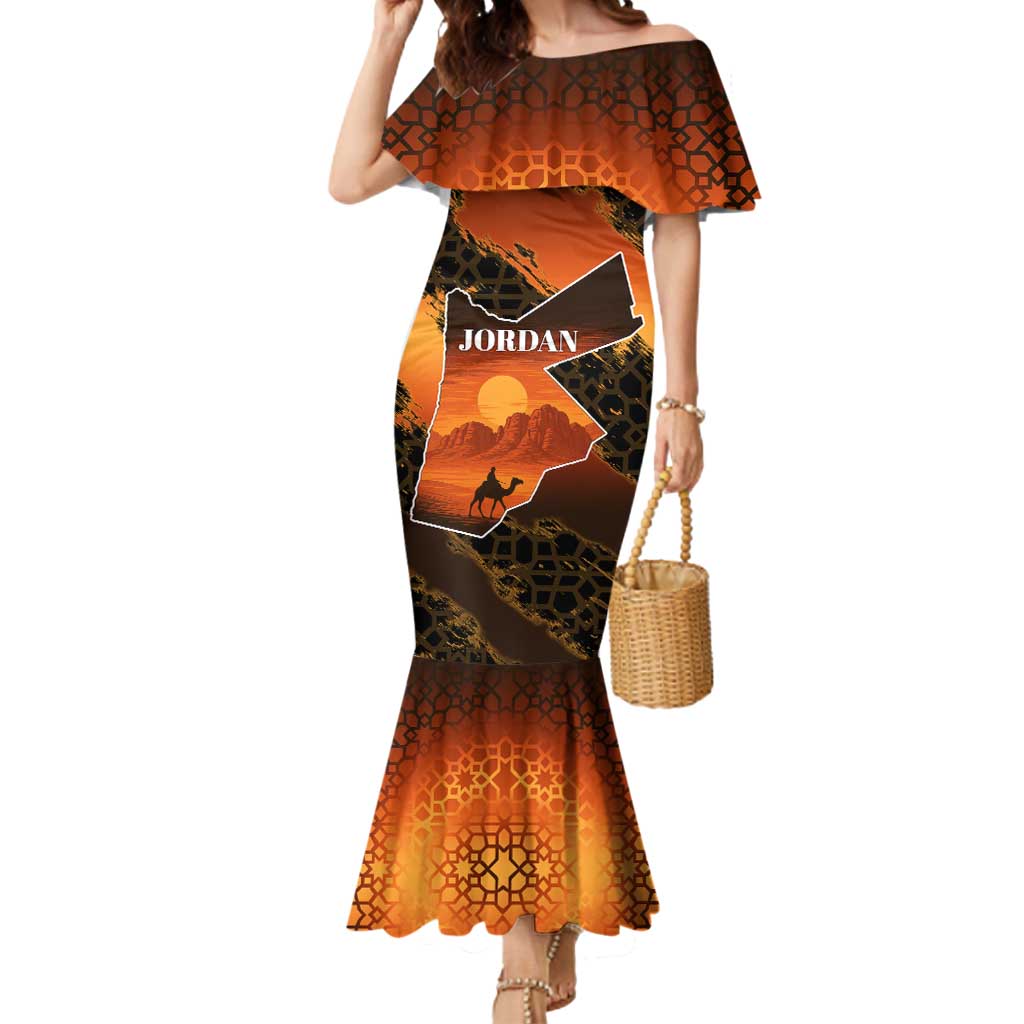 Jordan Desert Sunset Mermaid Dress with Camel and Traditional Geometric Pattern