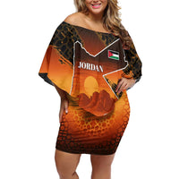 Jordan Desert Sunset Off Shoulder Short Dress with Camel and Traditional Geometric Pattern