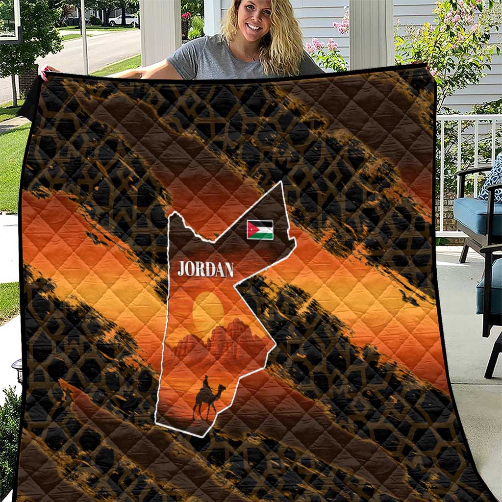 Jordan Desert Sunset Quilt with Camel and Traditional Geometric Pattern