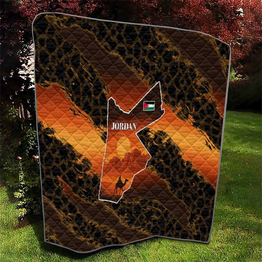 Jordan Desert Sunset Quilt with Camel and Traditional Geometric Pattern