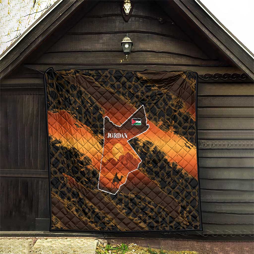 Jordan Desert Sunset Quilt with Camel and Traditional Geometric Pattern