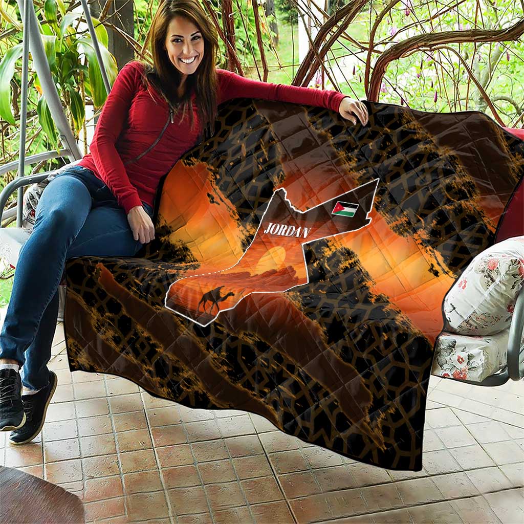 Jordan Desert Sunset Quilt with Camel and Traditional Geometric Pattern