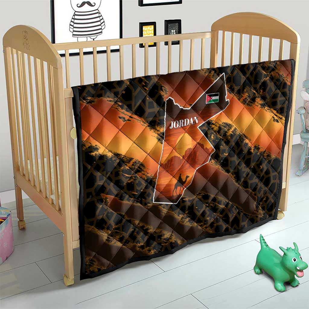 Jordan Desert Sunset Quilt with Camel and Traditional Geometric Pattern
