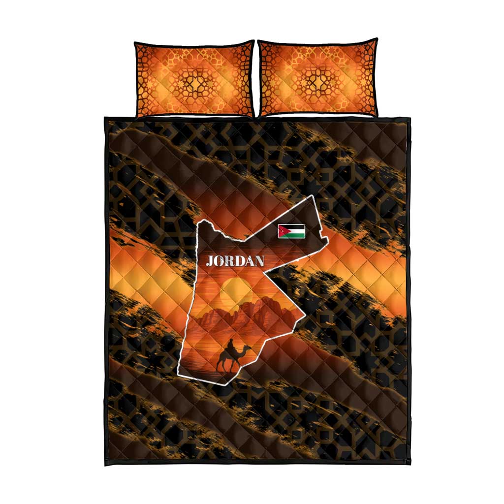 Jordan Desert Sunset Quilt Bed Set with Camel and Traditional Geometric Pattern