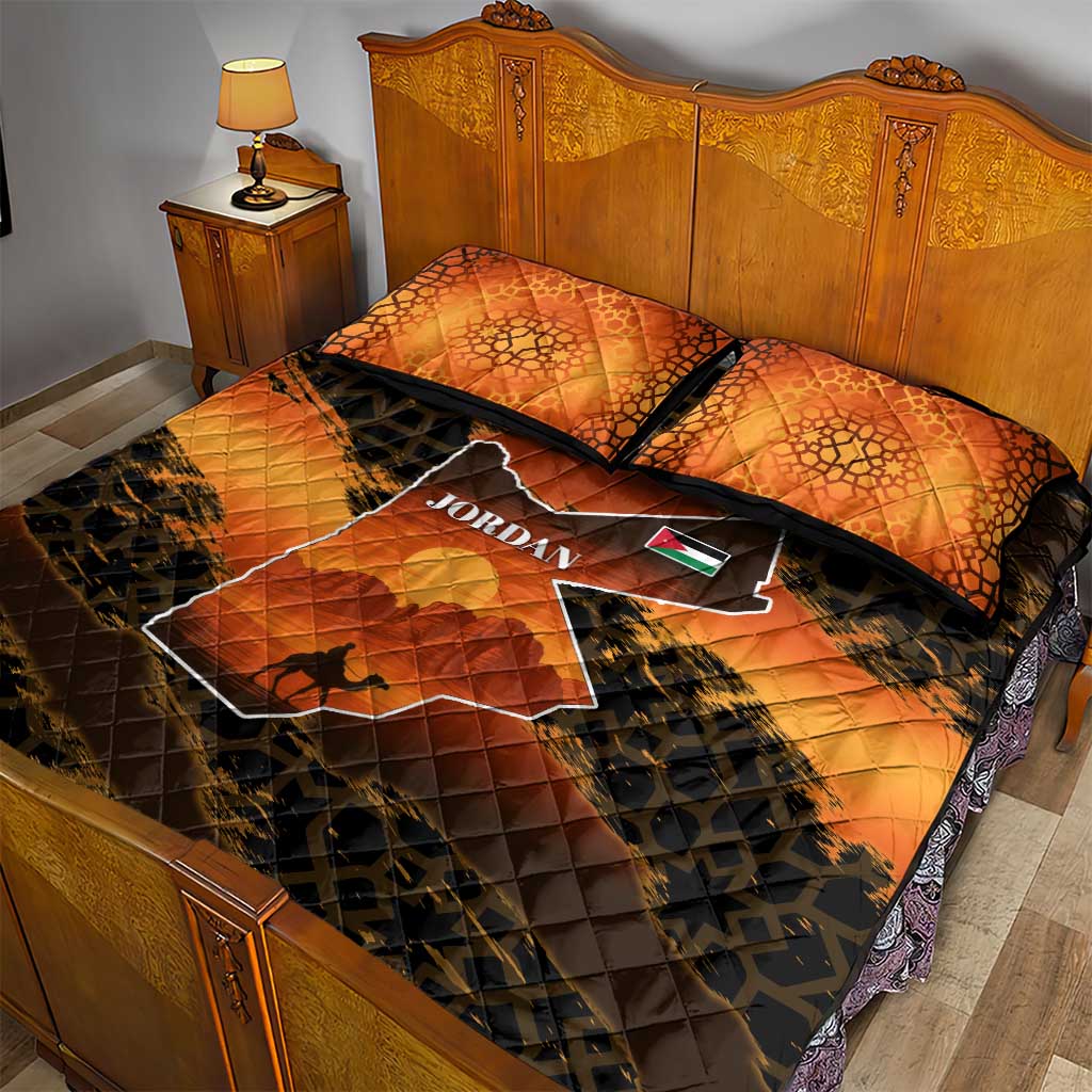 Jordan Desert Sunset Quilt Bed Set with Camel and Traditional Geometric Pattern