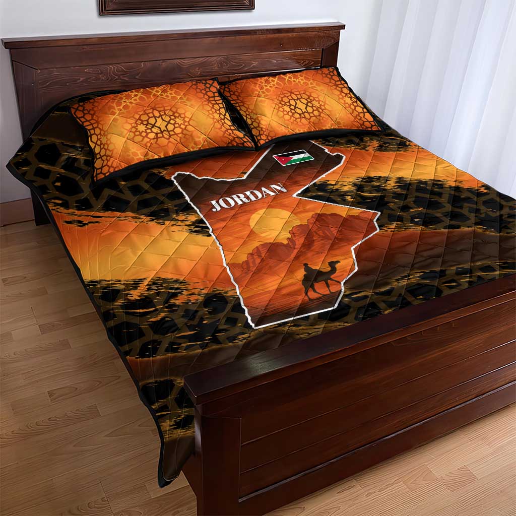 Jordan Desert Sunset Quilt Bed Set with Camel and Traditional Geometric Pattern
