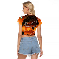Jordan Desert Sunset Raglan Cropped T Shirt with Camel and Traditional Geometric Pattern