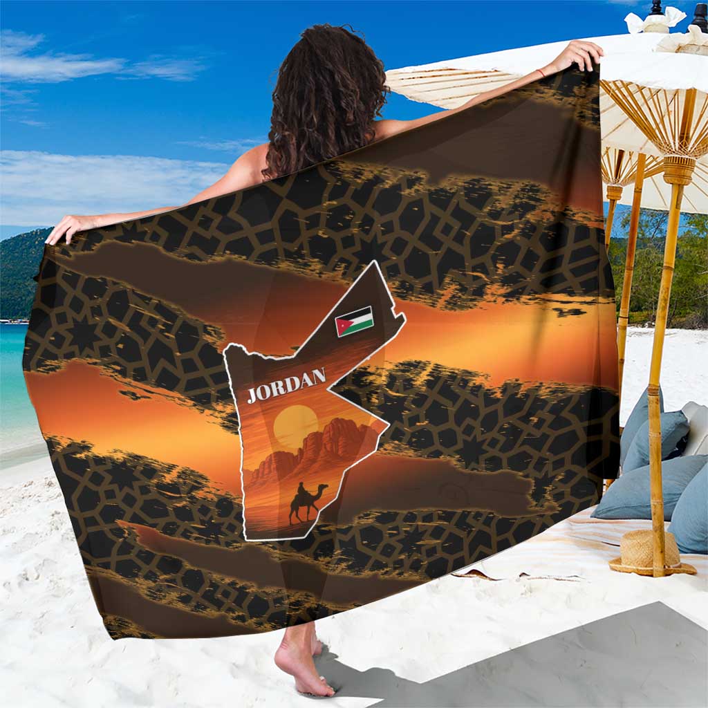 Jordan Desert Sunset Sarong with Camel and Traditional Geometric Pattern