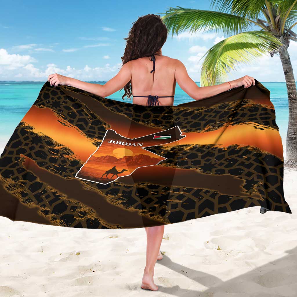 Jordan Desert Sunset Sarong with Camel and Traditional Geometric Pattern