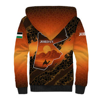 Jordan Desert Sunset Sherpa Hoodie with Camel and Traditional Geometric Pattern