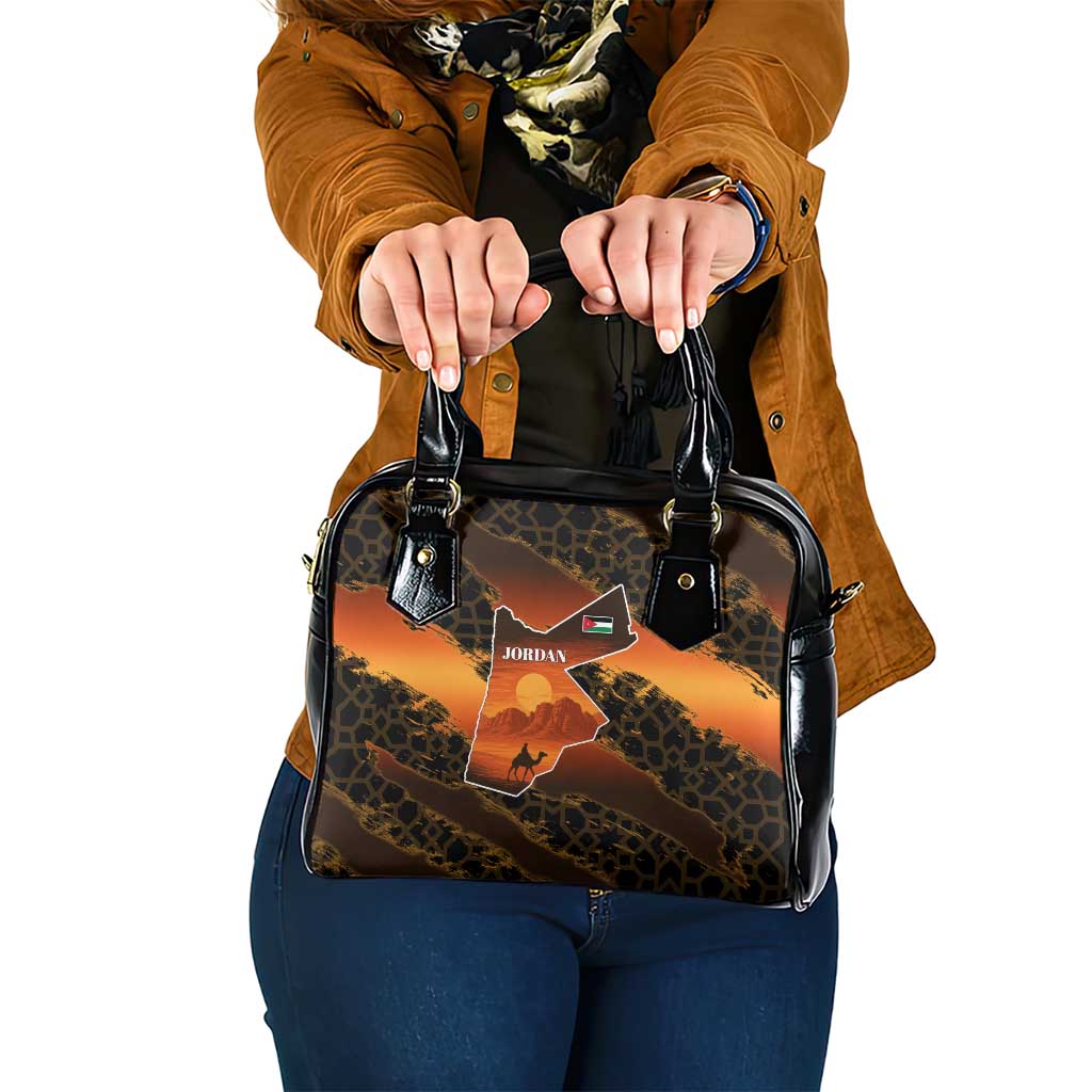 Jordan Desert Sunset Shoulder Handbag with Camel and Traditional Geometric Pattern