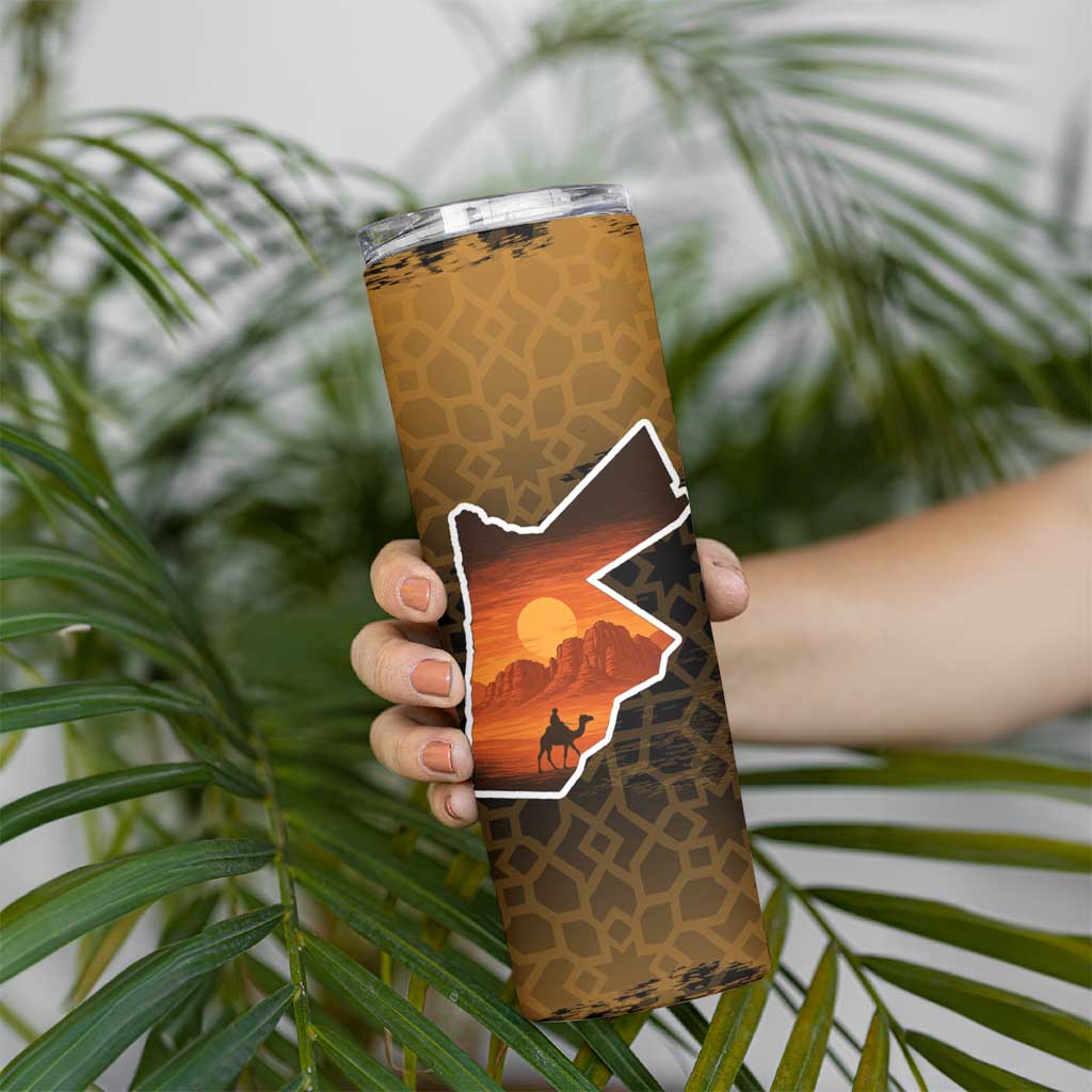 Jordan Desert Sunset Skinny Tumbler with Camel and Traditional Geometric Pattern