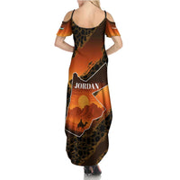 Jordan Desert Sunset Summer Maxi Dress with Camel and Traditional Geometric Pattern