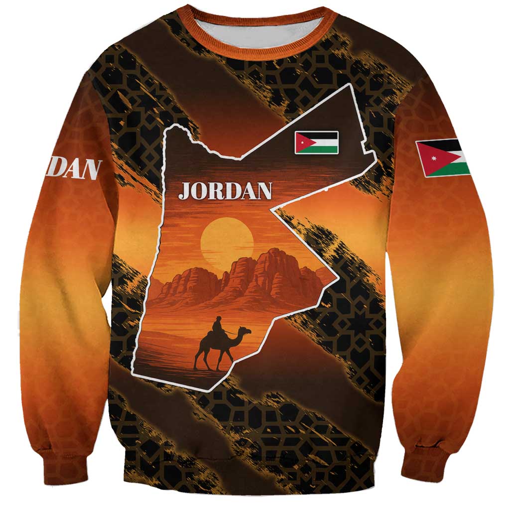 Jordan Desert Sunset Sweatshirt with Camel and Traditional Geometric Pattern