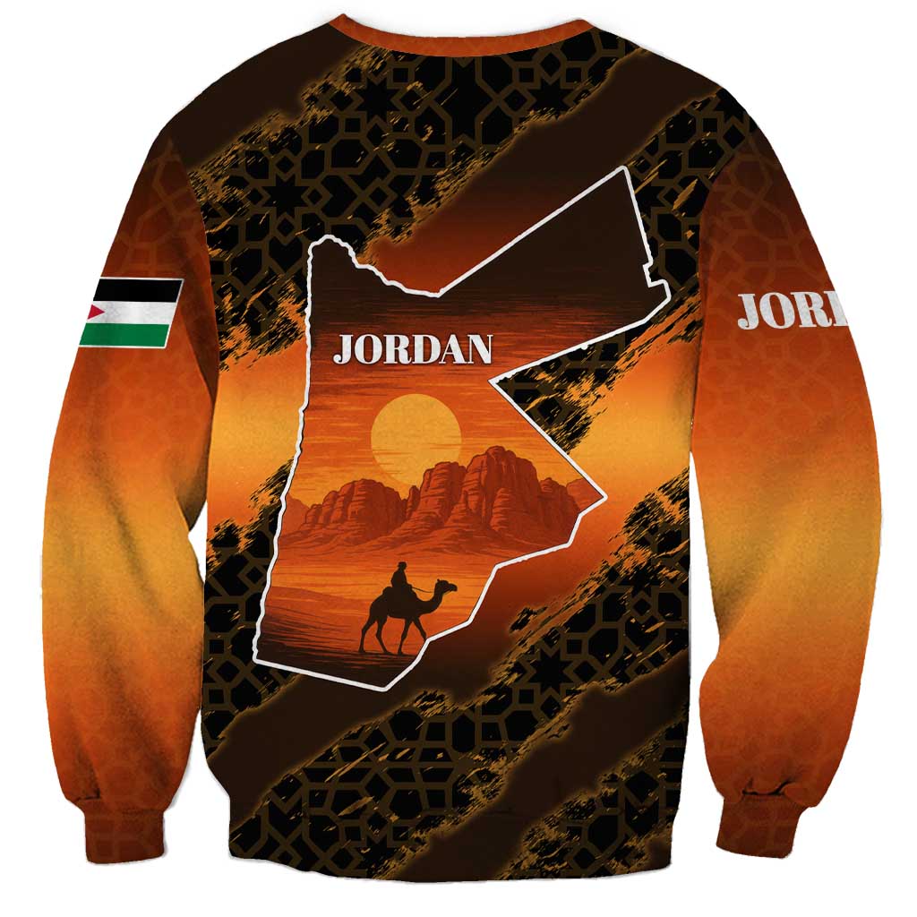 Jordan Desert Sunset Sweatshirt with Camel and Traditional Geometric Pattern