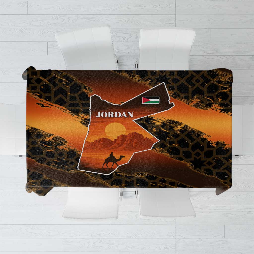 Jordan Desert Sunset Tablecloth with Camel and Traditional Geometric Pattern