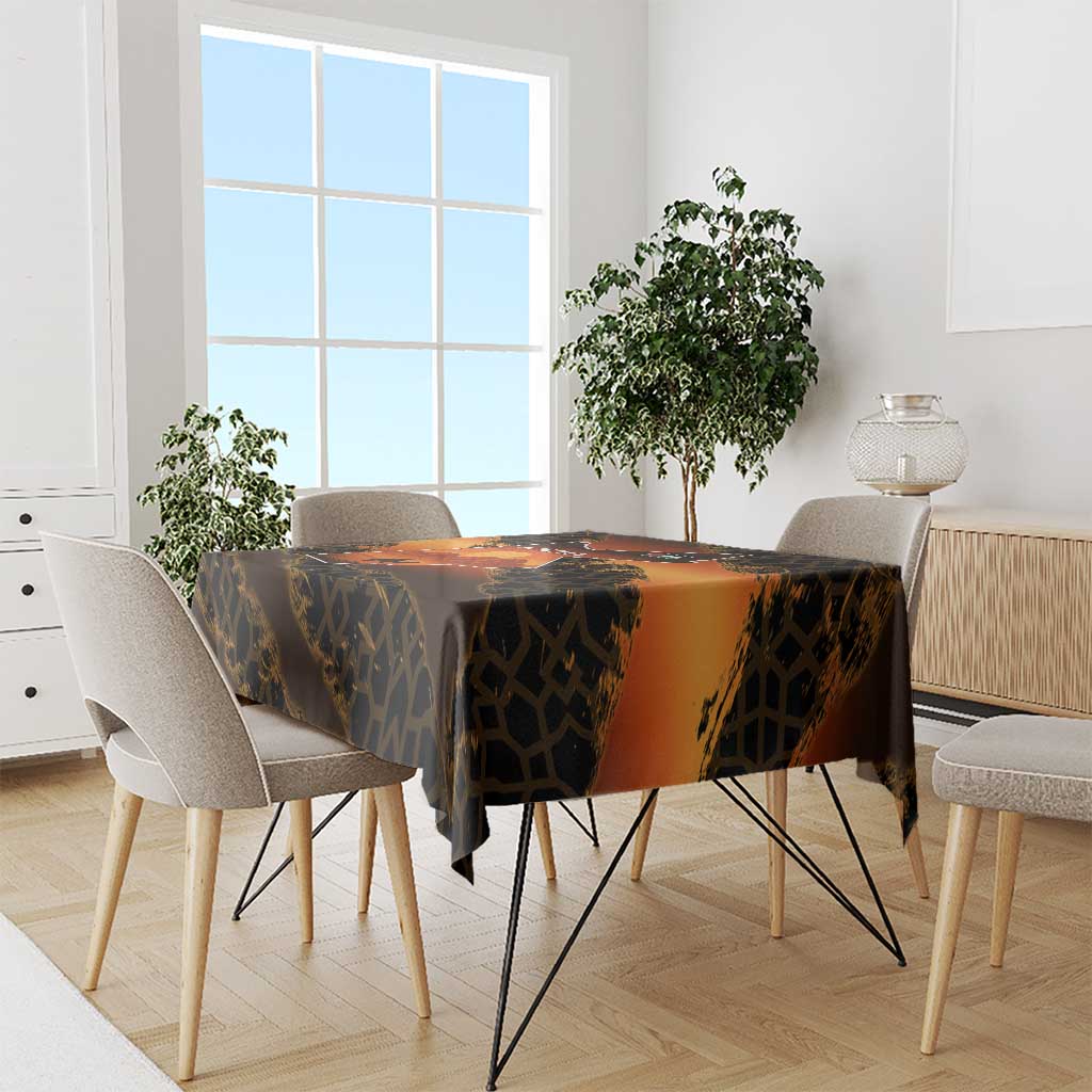 Jordan Desert Sunset Tablecloth with Camel and Traditional Geometric Pattern