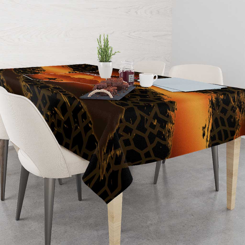 Jordan Desert Sunset Tablecloth with Camel and Traditional Geometric Pattern