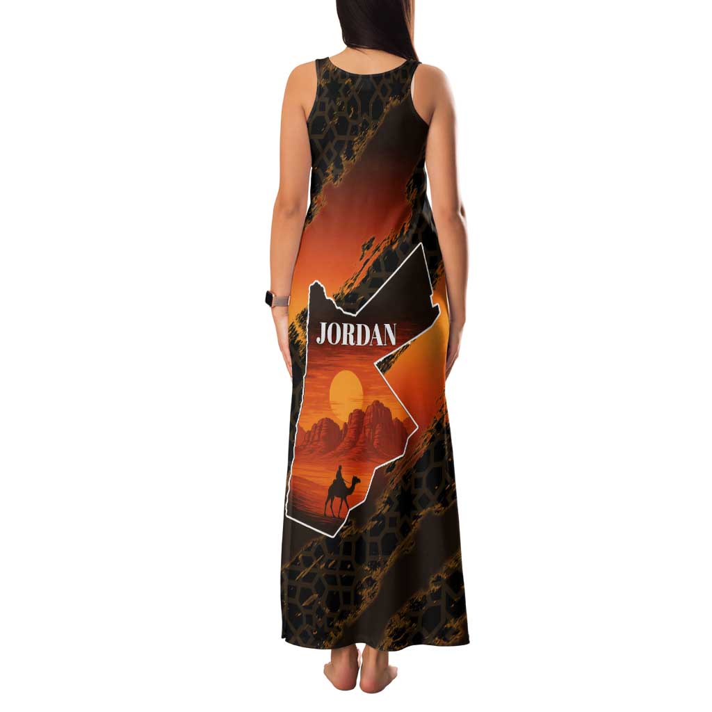 Jordan Desert Sunset Tank Maxi Dress with Camel and Traditional Geometric Pattern