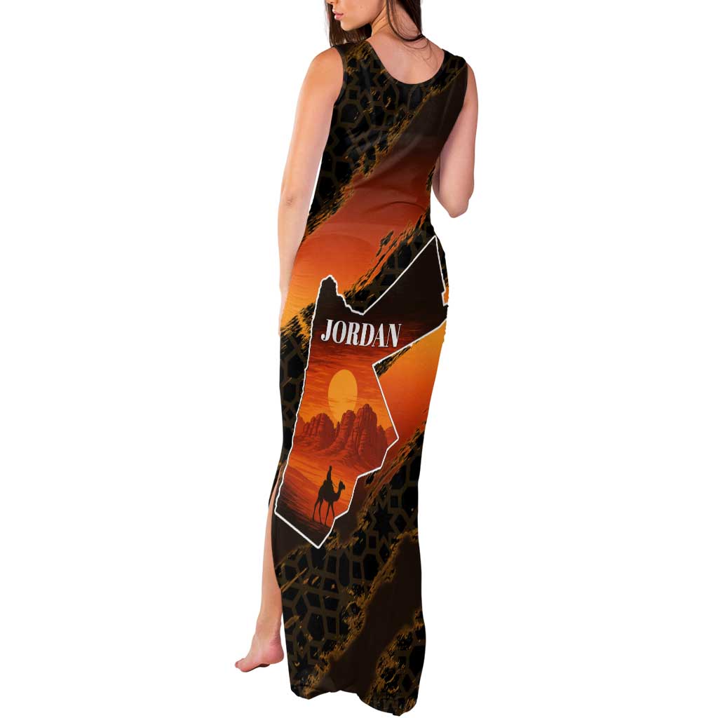 Jordan Desert Sunset Tank Maxi Dress with Camel and Traditional Geometric Pattern