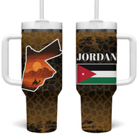 Jordan Desert Sunset Tumbler With Handle with Camel and Traditional Geometric Pattern