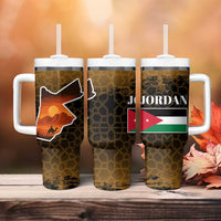 Jordan Desert Sunset Tumbler With Handle with Camel and Traditional Geometric Pattern