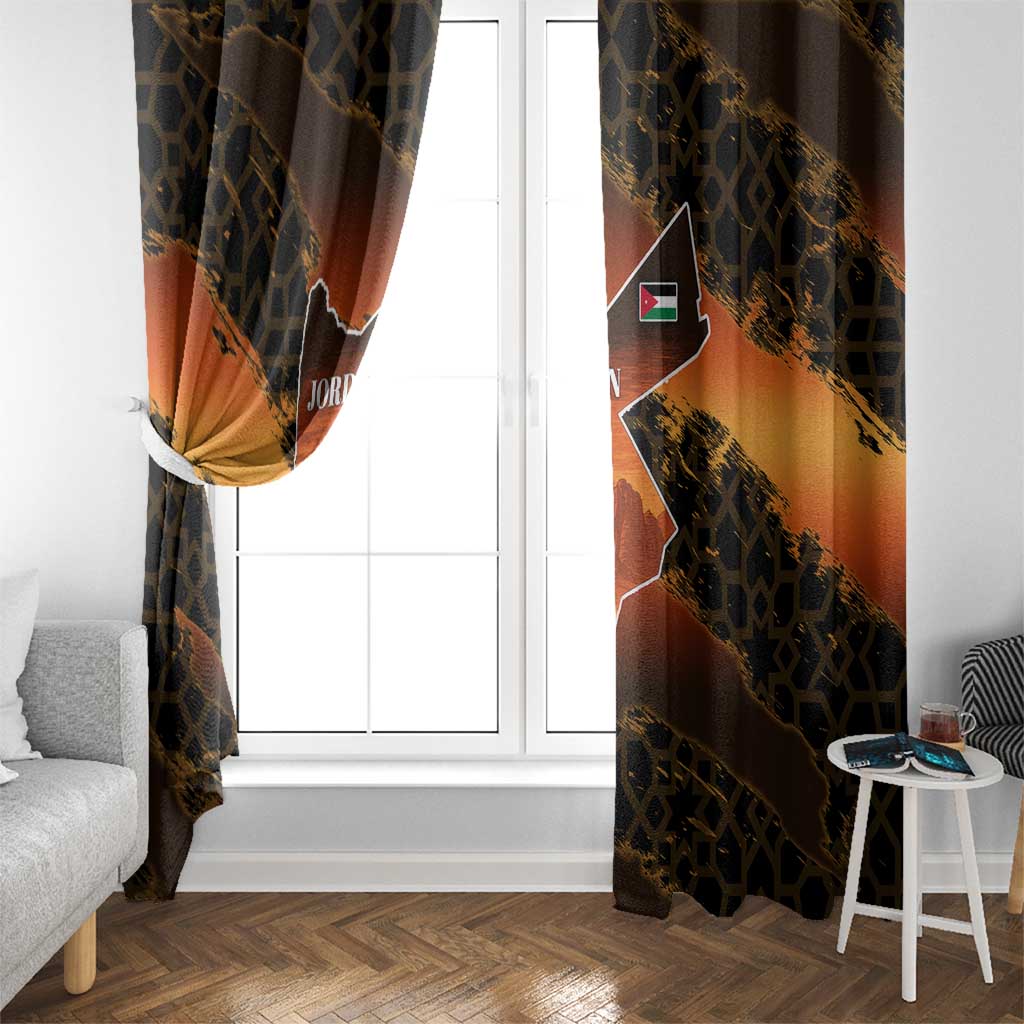 Jordan Desert Sunset Window Curtain with Camel and Traditional Geometric Pattern