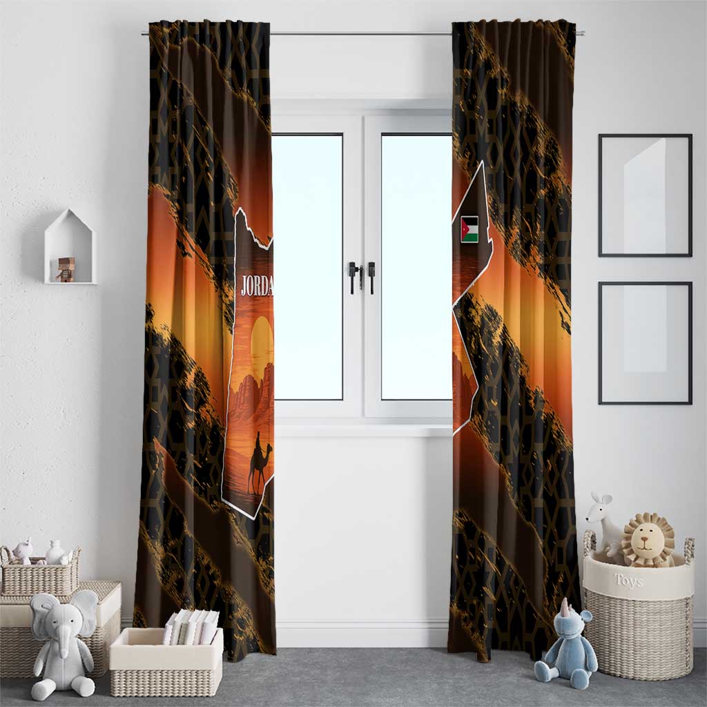 Jordan Desert Sunset Window Curtain with Camel and Traditional Geometric Pattern