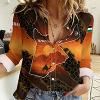 Jordan Desert Sunset Women Casual Shirt with Camel and Traditional Geometric Pattern
