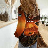 Jordan Desert Sunset Women Casual Shirt with Camel and Traditional Geometric Pattern