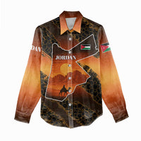 Jordan Desert Sunset Women Casual Shirt with Camel and Traditional Geometric Pattern