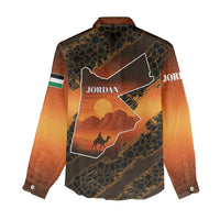 Jordan Desert Sunset Women Casual Shirt with Camel and Traditional Geometric Pattern