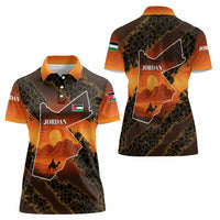Jordan Desert Sunset Women Polo Shirt with Camel and Traditional Geometric Pattern