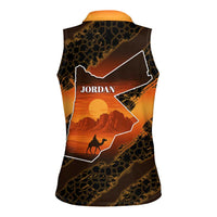 Jordan Desert Sunset Women Sleeveless Polo Shirt with Camel and Traditional Geometric Pattern