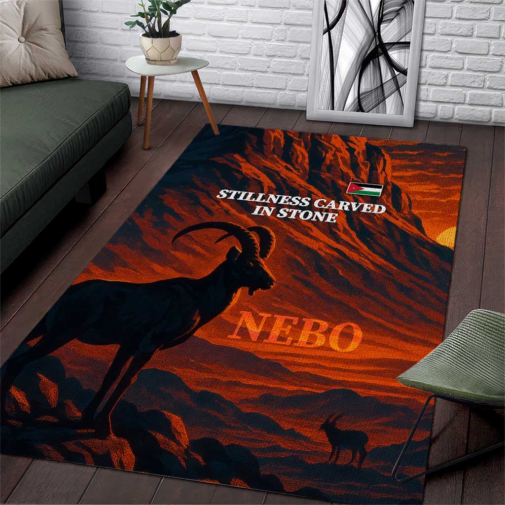 Jordan Nebo Mountain Area Rug with Ibex and Desert Rock Landscape