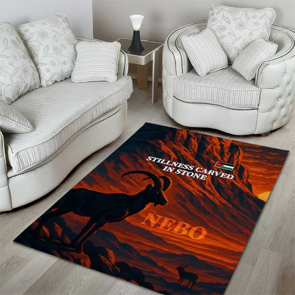 Jordan Nebo Mountain Area Rug with Ibex and Desert Rock Landscape