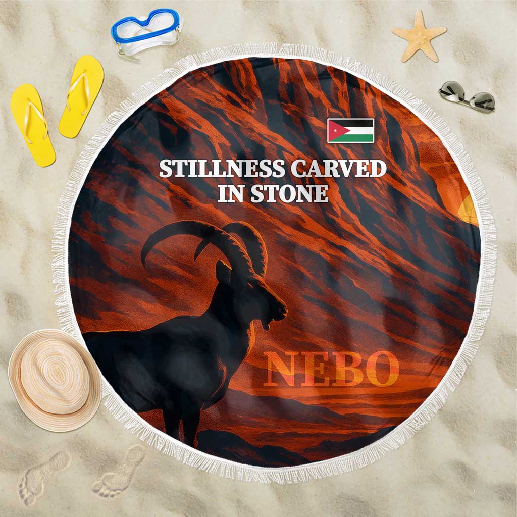 Jordan Nebo Mountain Beach Blanket with Ibex and Desert Rock Landscape