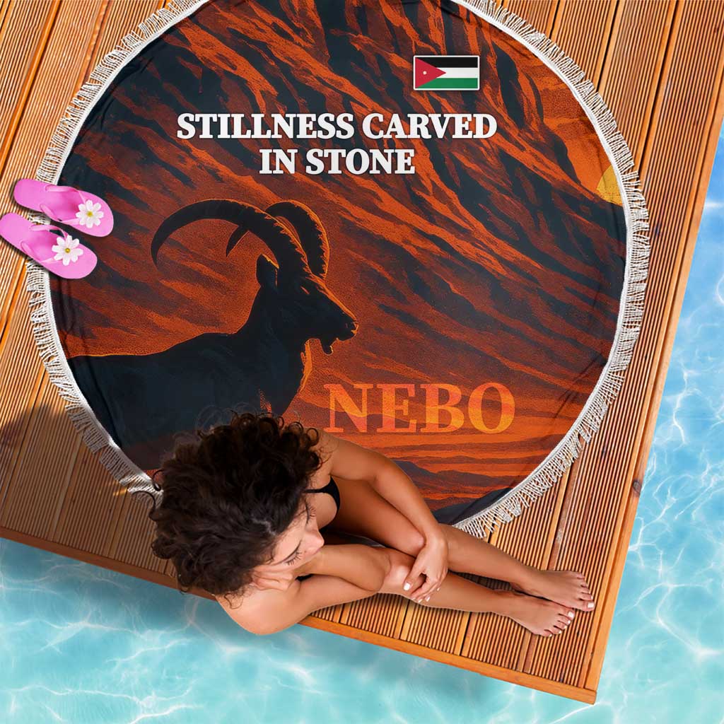 Jordan Nebo Mountain Beach Blanket with Ibex and Desert Rock Landscape