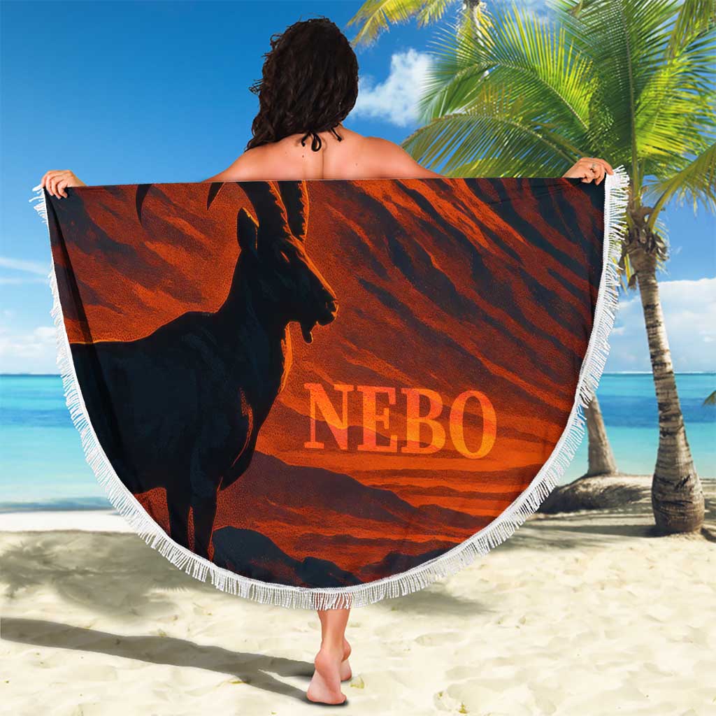 Jordan Nebo Mountain Beach Blanket with Ibex and Desert Rock Landscape