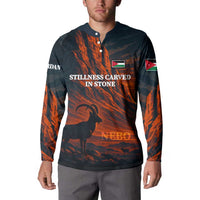 Jordan Nebo Mountain Button Sweatshirt with Ibex and Desert Rock Landscape
