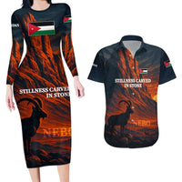 Jordan Nebo Mountain Couples Matching Long Sleeve Bodycon Dress and Hawaiian Shirt with Ibex and Desert Rock Landscape