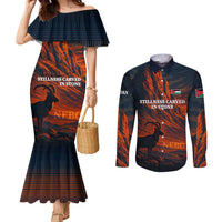 Jordan Nebo Mountain Couples Matching Mermaid Dress and Long Sleeve Button Shirt with Ibex and Desert Rock Landscape