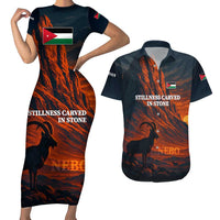Jordan Nebo Mountain Couples Matching Short Sleeve Bodycon Dress and Hawaiian Shirt with Ibex and Desert Rock Landscape