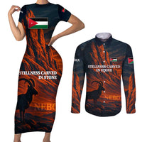 Jordan Nebo Mountain Couples Matching Short Sleeve Bodycon Dress and Long Sleeve Button Shirt with Ibex and Desert Rock Landscape