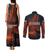 Jordan Nebo Mountain Couples Matching Tank Maxi Dress and Long Sleeve Button Shirt with Ibex and Desert Rock Landscape