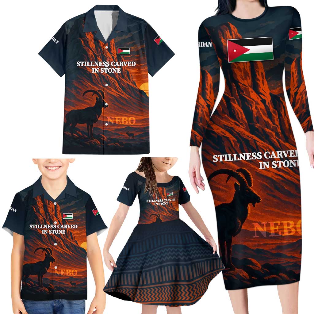 Jordan Nebo Mountain Family Matching Long Sleeve Bodycon Dress and Hawaiian Shirt with Ibex and Desert Rock Landscape