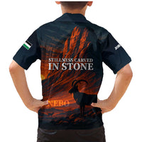 Jordan Nebo Mountain Family Matching Mermaid Dress and Hawaiian Shirt with Ibex and Desert Rock Landscape